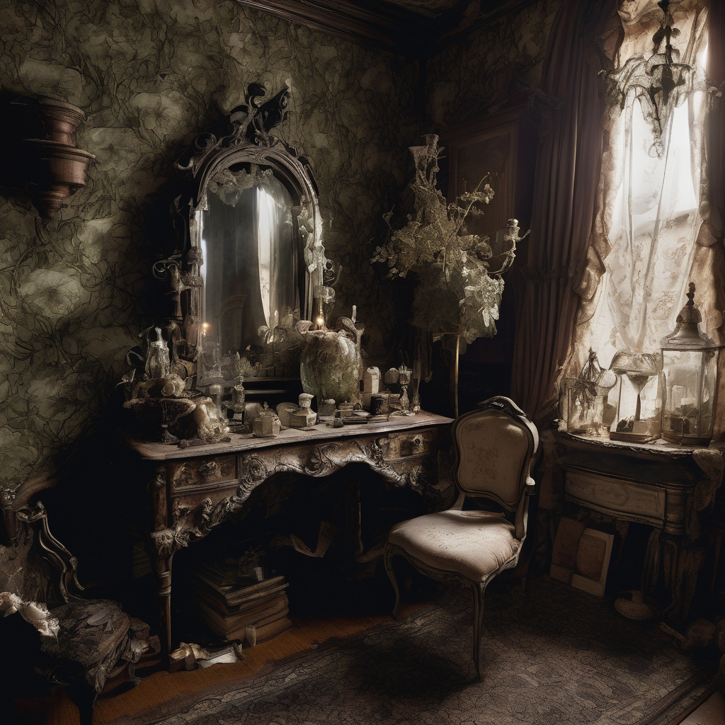 “Shadows Within the Forgotten” 
Shadows Within the Forgotten Mirrorglass:  refracted lives lost. “echo of one self”  – as I rewrite, I want the single new title, including a paranormal genre connotation: The ‘Vision’ Creator drawn into reflection. 
The Eternal Reflection’s Hollow Eyes is improper actually.
Shattered Souls in the Forgotten Glass. “Echoes of Self” gave a paranormal title: “The Silken Threads of Echoes.” changed to “Reflection’s Echoing Silence” 
Reflection’s Echoing Silence.  Or “Swallowed by Shadowed Glass.” 
Swallowed by Shadowed Glass.  – Use this for the new story, however no “by” – Alternative: “Shadowglass Swallows”  or remain “Swallowed by Shadowed Glass.” 
Shadowglass Swallows.